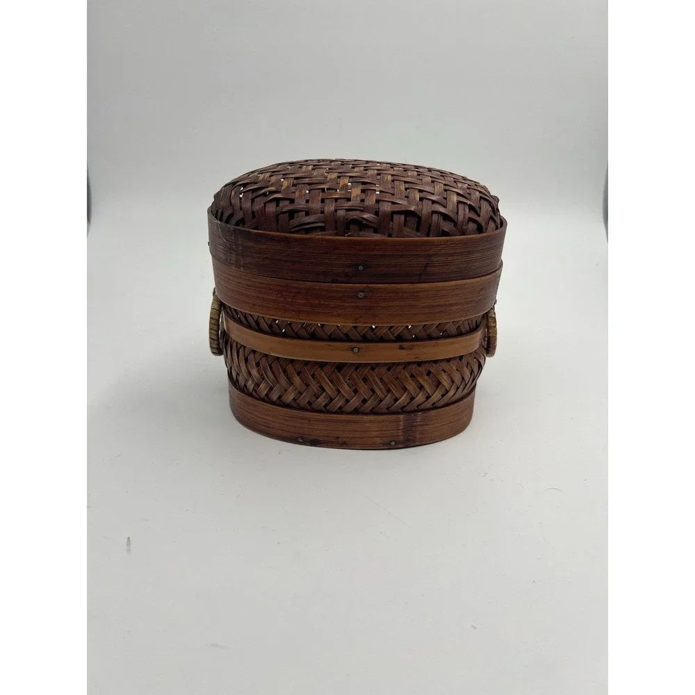Vintage Wicker Trinket Jewelry Box Woven Wicker Lidded